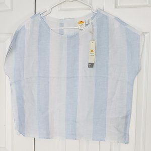 NWT C&C Cali 100% Linen Blue and White Striped Blouse Women's Small